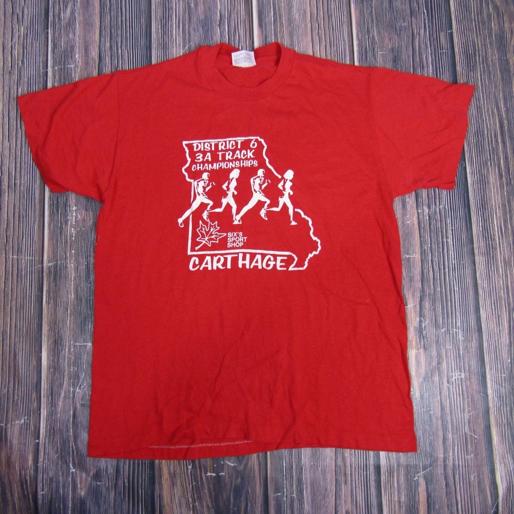 Vintage District 6 Track Championships Shirt Mens Large Red Single Stitch 80s